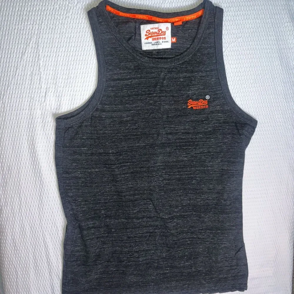 Superdry Men's Tank Top Size Medium dark gray 100% cotton